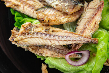 mackerel can seafood salad fresh tasty food dish delicious gourmet food background on the table...
