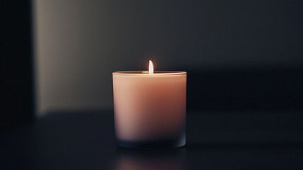 Candle flame glowing in minimalist dark setting.
