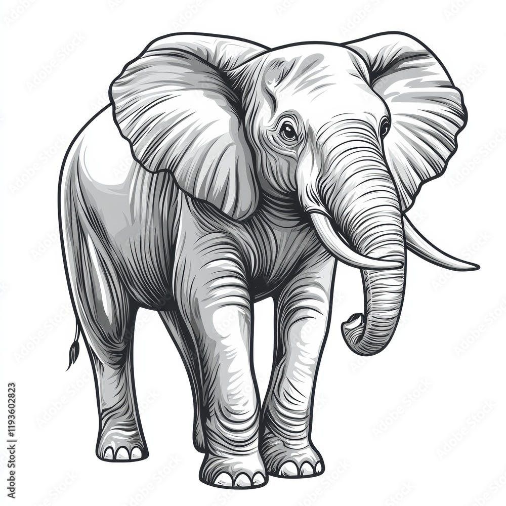 Poster majestic elephant standing gracefully in a natural environment with detailed textures and expressive