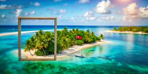 Maldives Flag: Miniature Island Paradise, Tilt-Shift Photography