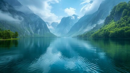 Fototapeta premium body of water between mountains during daytime