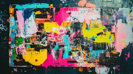 Abstract Colorful Layered Paint Collage Artwork