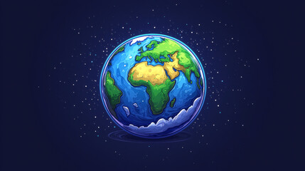 Fototapeta premium Pixelated Planet: A vibrant pixel art illustration depicting Earth, a symbol of our planet and its importance in the cosmos. The blue oceans, green continents.