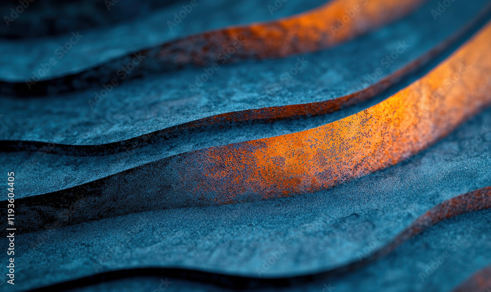 Poster dynamic abstract layers with vibrant blue and orange texture creating a bold artistic visual experie
