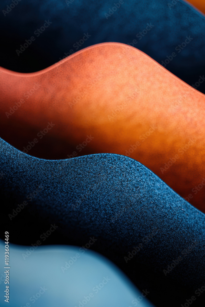 Poster dynamic abstract curves with vibrant blue and orange hues creating smooth artistic textured design