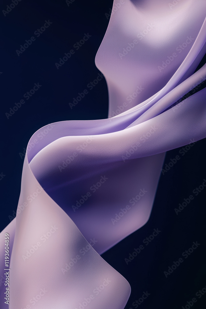 Poster elegant flowing purple fabric with smooth curves and gradient hues on a deep blue background for mod
