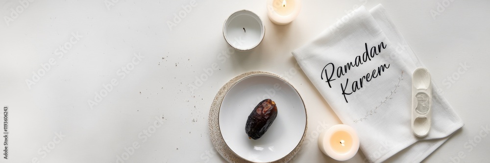 Poster ramadan kareem table setting with date and candles