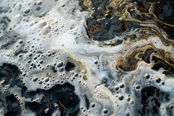 Naklejka premium Image of Bubbly crude oil in dark pond. Texture for background usage