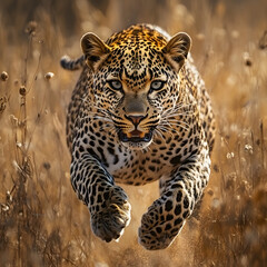 Fototapeta premium close-up photo of leopard hunting