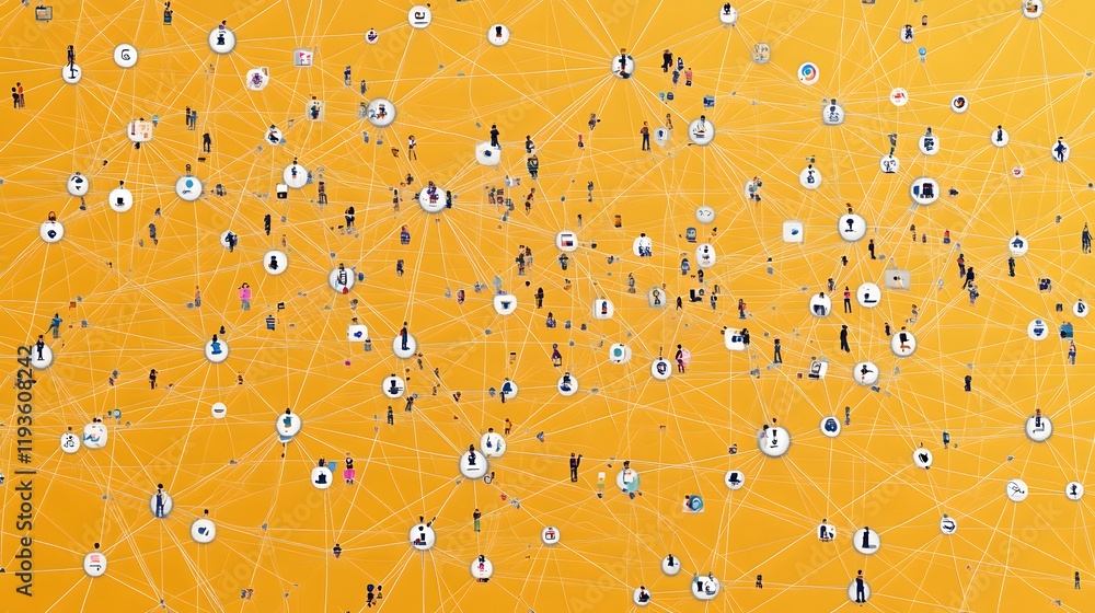Poster a complex network showing interconnected people and objects