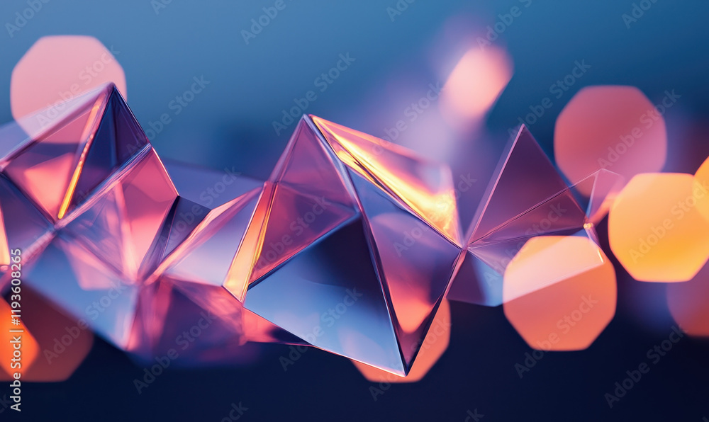 Poster exploring futuristic abstract geometric design with vibrant polygonal elements and captivating light