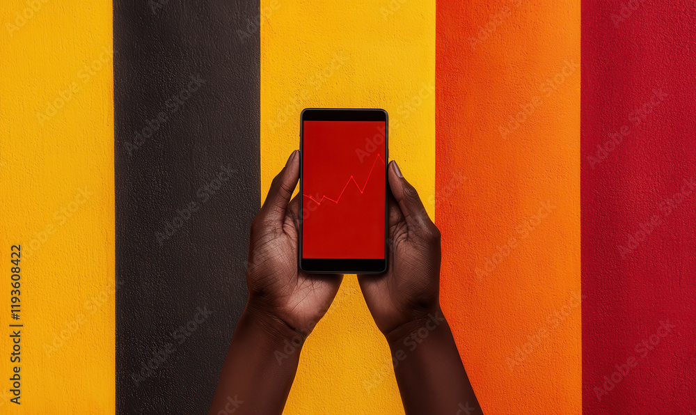 Aufkleber visual representation of business growth with red line graph on tablet against vibrant striped backg