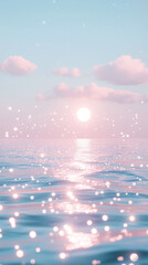 A calming sunset over an ocean, with sparkling light effects.