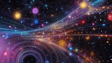 Obraz premium Spacetime diagrams intersecting multiverse concepts wormhole theories visualized in vibrant cosmological representations