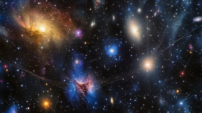 Stellar backdrops featuring nebulae multiverse representations cosmic strings emphasizing cosmological physics