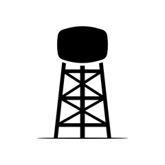 Water tower icon. Black silhouette. Vertical front side view. Vector simple flat graphic illustration. Isolated object on white background. Isolate.