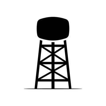 Water tower icon. Black silhouette. Vertical front side view. Vector simple flat graphic illustration. Isolated object on white background. Isolate.