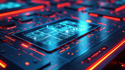 Fototapeta premium Magical Glow on an Electronic Circuit Board, Creating a Stunning Light Effect