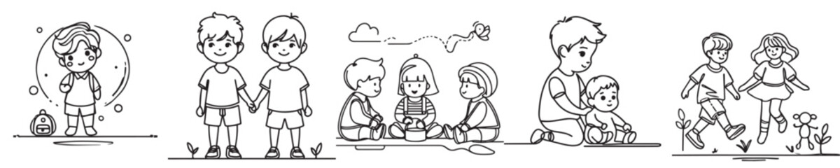 Vector collection of small children playing