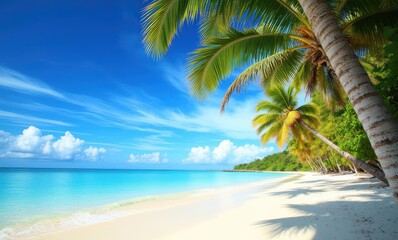 Tropical beach with palm trees and clear water