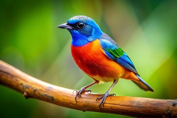 Obraz premium Miniature Colorful Bird with Blue Beak, Tilt-Shift Photography