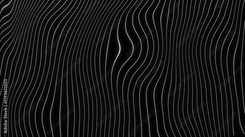 Poster white abstract wavy lines moving on black background. animated neon glowing lines and seamless loopi