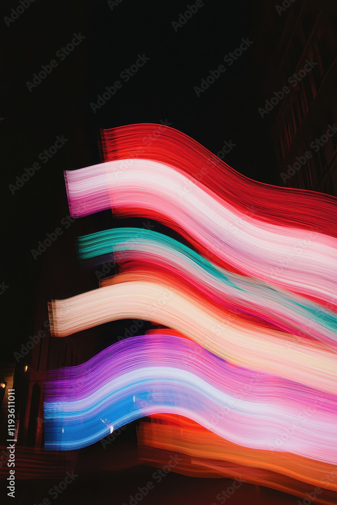 Poster Dynamic Abstract Display of Colorful Neon Light Streaks in Motion - A Vibrant and Futuristic Graphic Art Piece Showcasing Creative Patterns
