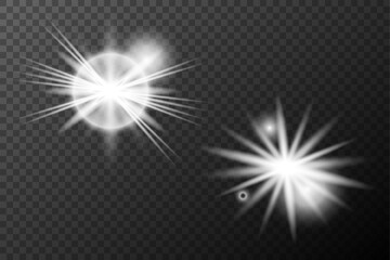 Light white effect: isolated flare, tire explosion, dust line, sun flare, star spark, sunlight, vector set