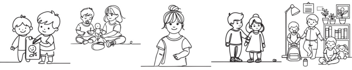 Vector collection of small children playing