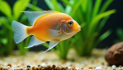 Vibrant Cardinalfish swimming in a lush aquarium, pet enjoyment