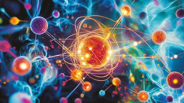 Dynamic subatomic particles vibrant molecular bonds with electron clouds visualized in atomic and quantum setups