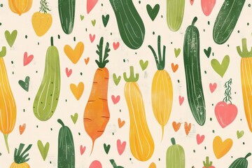 Colorful vegetable and heart pattern