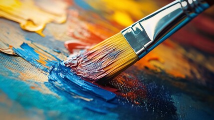 Fototapeta premium Paintbrush Applying Vibrant Colors To Canvas