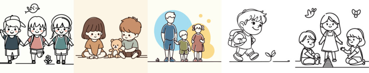 Vector collection of small children playing