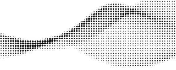 Dotted wave line background. Black halftone undulate pattern. Abstract particle flow wave wallpaper.