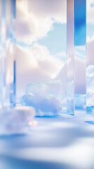 Colorful abstract 3d form from white and blue glass