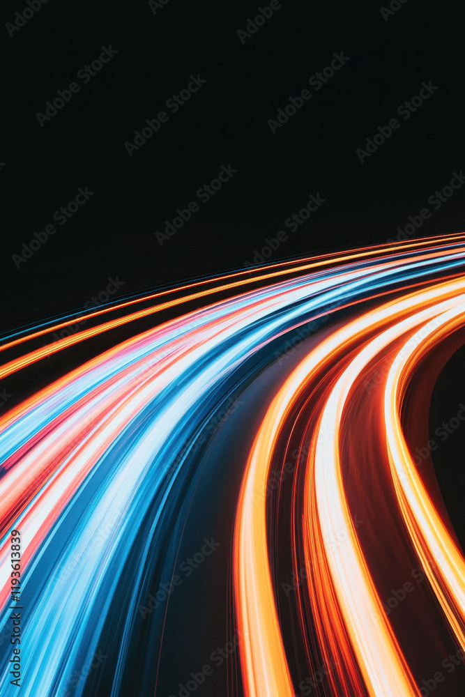 Poster dynamic curves of light: an abstract exploration of urban motion and speed captured through vibrant 