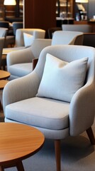 Obraz premium Sophisticated lounge area featuring cozy furniture and minimalist design elements, perfect for relaxation and social gatherings