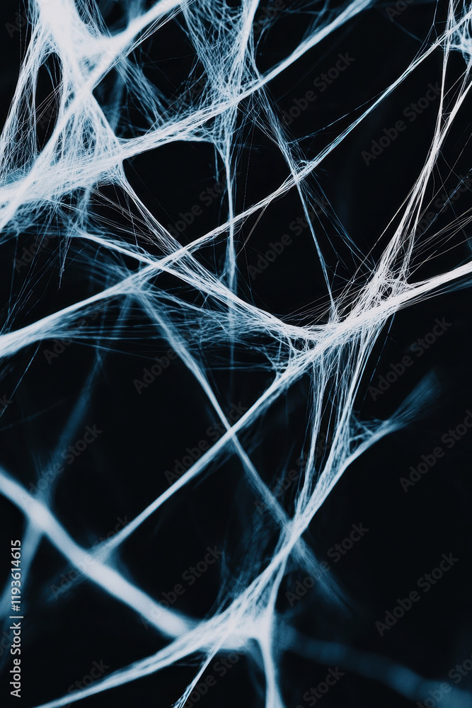 Poster intricate spider web with delicate interwoven threads captured in fine detail against dark backdrop