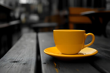Fototapeta premium Bright yellow coffee cup creating a bold monochromatic aesthetic