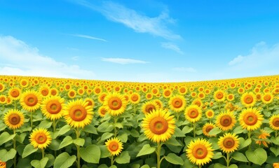 Vibrant sunflower field under blue sky