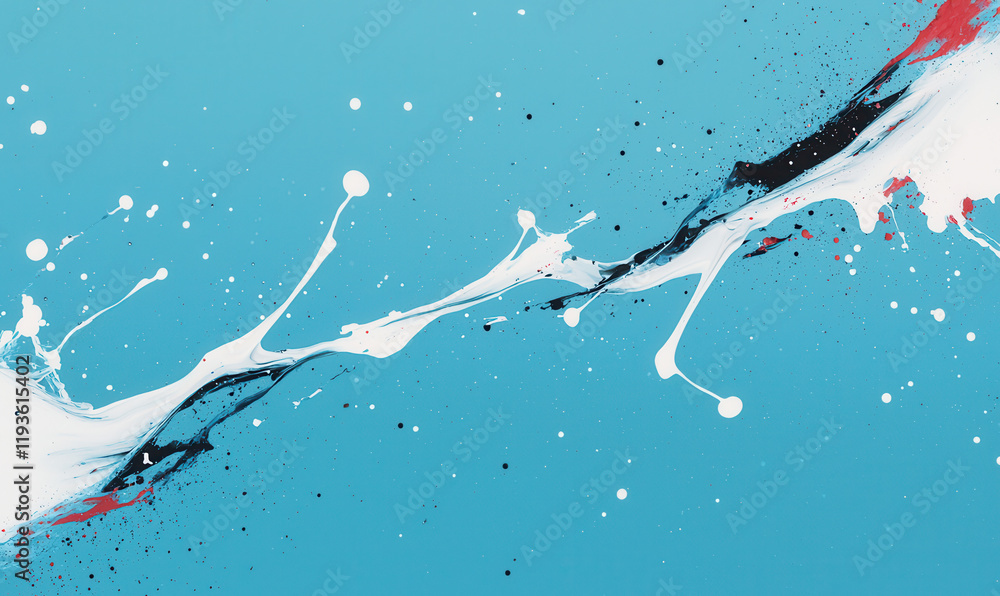 Poster dynamic abstract splash art: energetic blue and white paint strokes creating vibrant visuals in mode
