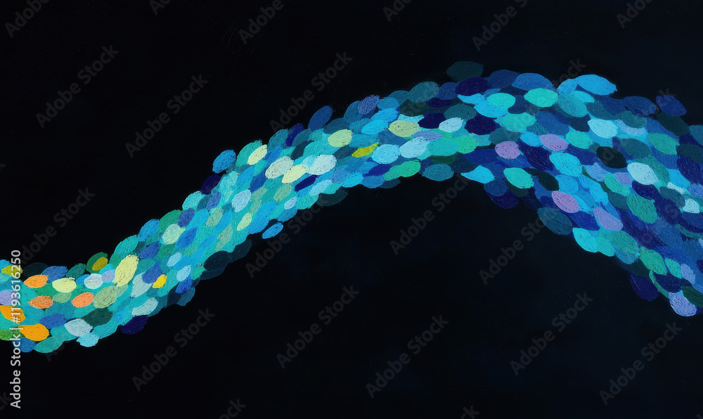 Aufkleber dynamic abstract art composition with vibrant flowing blue dots on a dark background emphasizing mov