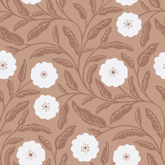 Bold Botanical Blooms on Golden Orange Seamless Pattern