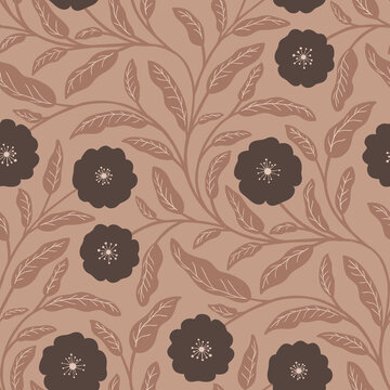Bold Botanical Blooms on Mocha Mousse Pattern