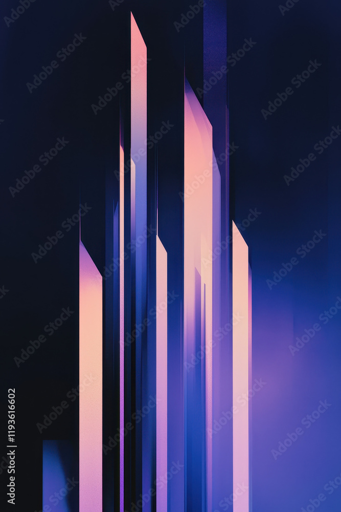 Poster captivating abstract architecture with neon glows and geometric vertical designs in a contemporary u