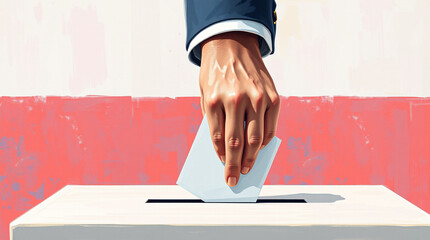A hand places a ballot into a voting box.  An image representing the democratic process. presidential elections in Poland