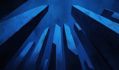 Fototapeta premium Majestic Skyscrapers Reaching for the Sky in a Striking Blue Cityscape Illustration