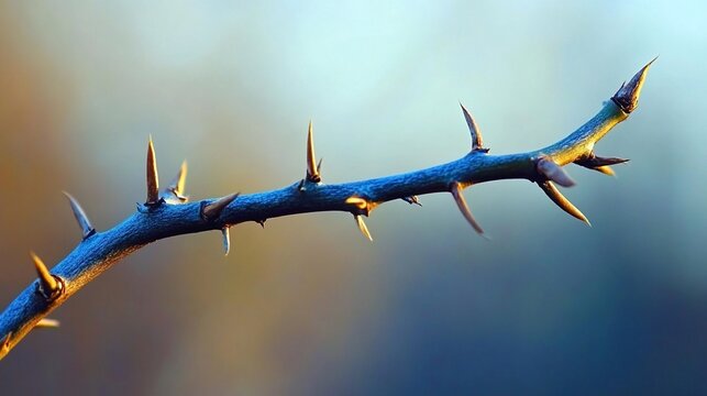 A thorny branch extends against a blurred background