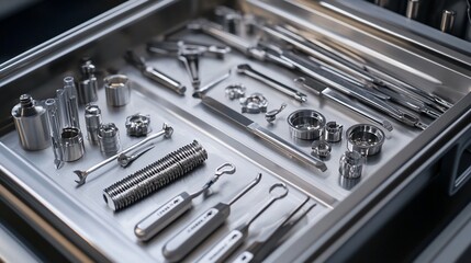 Precision Instruments Organized In A Metal Tray
